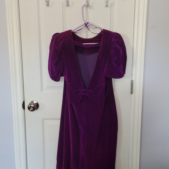 Size 11 Vintage Purple Velvet Knee Length Dress - Picture 3 of 5